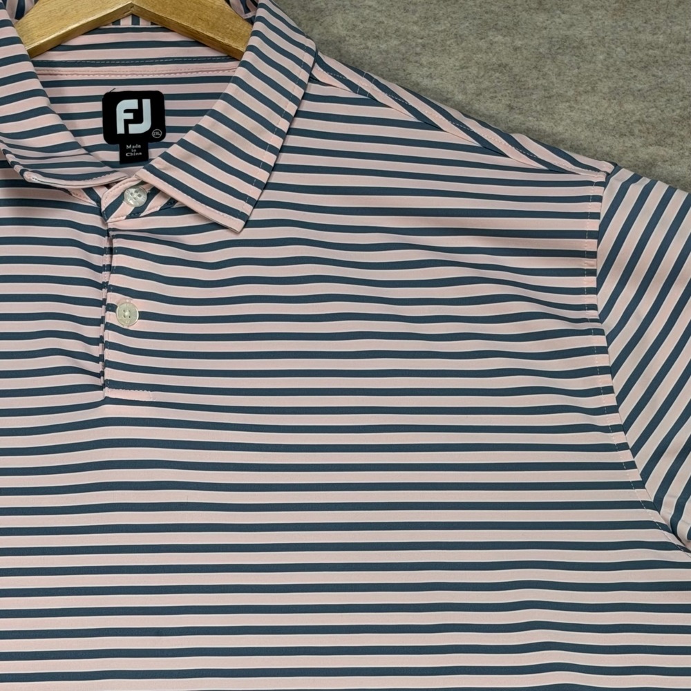 FootJoy Men 2XL Pink Blue/Gray Blue Striped Short Sleeve Golf Polo Shirt Preppy